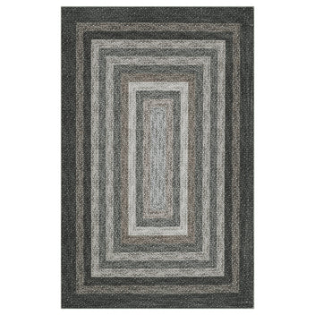 Garvee 8x10 Washable Area Rugs Modern Braided Printed Accent Rug with Non-Slip Backing, Foldable Low Pile Floor Cover, Bordered Indoor Carpet for Living Room, Bedroom, Black