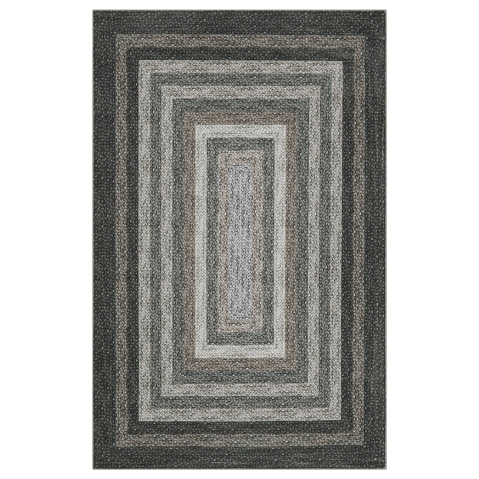 Garvee Imitation Braided Area Rug 6x9 Washable Non-Slip TPR Backing Polyester Low Profile Durable Stain Resistant Vintage Farmhouse Living Room Bedroom