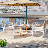 Garvee 2-Piece Stackable Rattan Patio Dining Chairs, All-Weather Outdoor Armchairs with Cushions, White & Brown