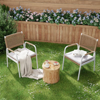 Garvee 2-Piece Stackable Rattan Patio Dining Chairs, All-Weather Outdoor Armchairs with Cushions, White & Brown