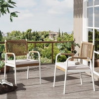 Garvee 2-Piece Stackable Rattan Patio Dining Chairs, All-Weather Outdoor Armchairs with Cushions, White & Brown