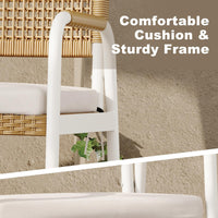 Garvee 2-Piece Stackable Rattan Patio Dining Chairs, All-Weather Outdoor Armchairs with Cushions, White & Brown