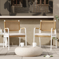 Garvee 2-Piece Stackable Rattan Patio Dining Chairs, All-Weather Outdoor Armchairs with Cushions, White & Brown