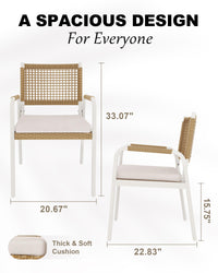 Garvee 2-Piece Stackable Rattan Patio Dining Chairs, All-Weather Outdoor Armchairs with Cushions, White & Brown