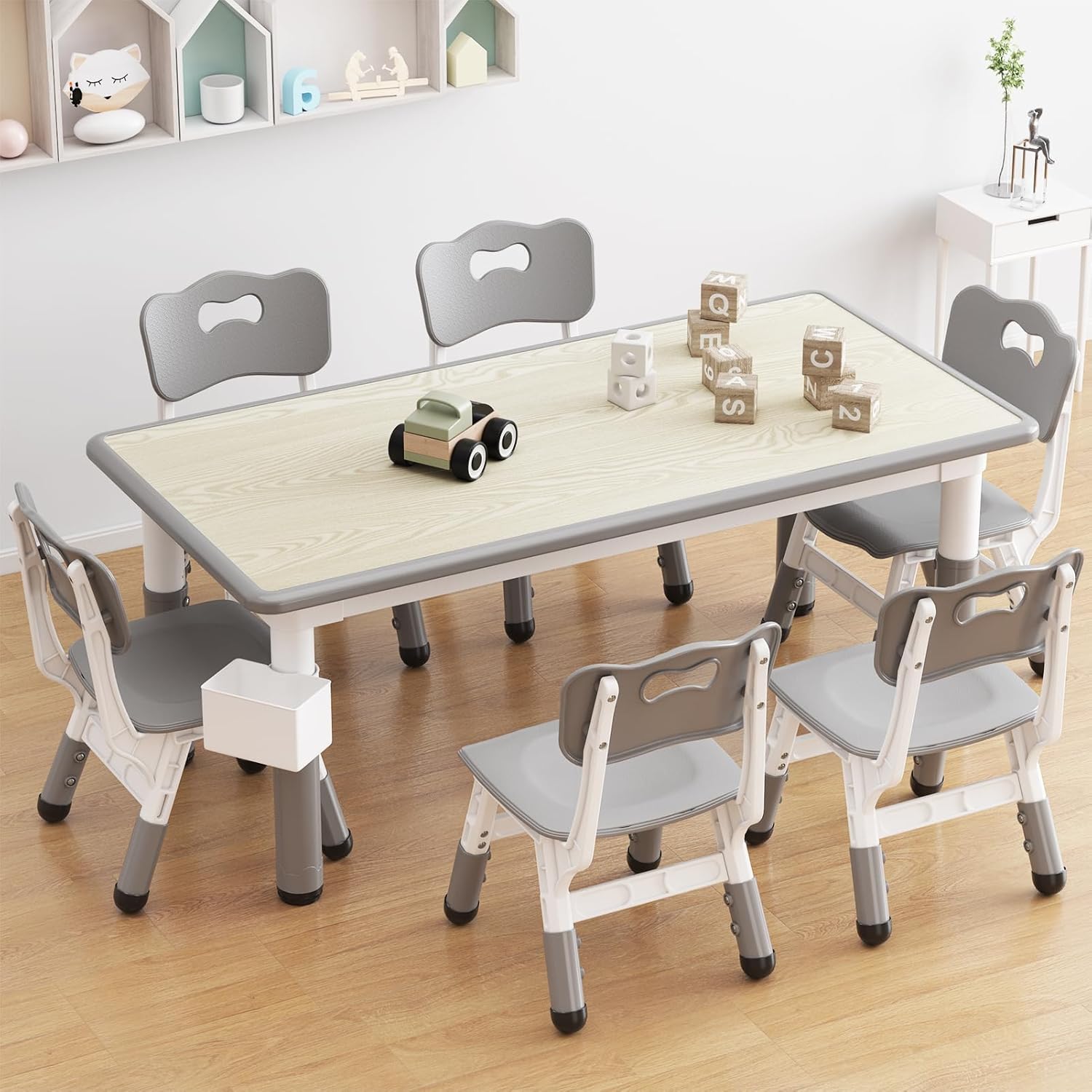 Garvee Kids 7 in 1 Table & Chairs Set in Ergonomic Design, Height Adjustable, Max 300lbs for Home & Classroom Use, Grey