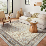 Garvee Area Rug Floral Washable Non-Slip Low-Pile Rugs for Living Room Kitchen, 0.3 Inch Thickness, Soft Paisley Design - Beige