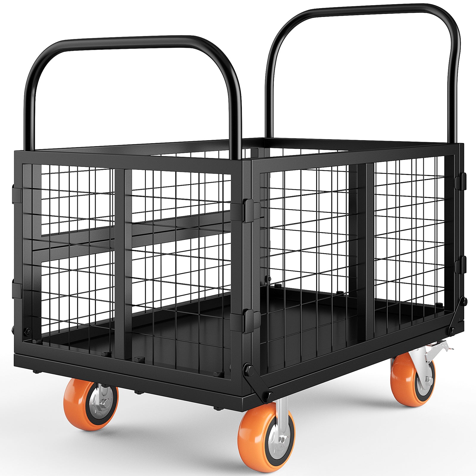 Garvee Platform Truck Cart with Cage - 6-in-1 Multi-Purpose Foldable Hand Truck - Heavy-Duty Steel, 1800 LBS Load Capacity - 4 Wheels with 360° Rotation - Garage & Warehouse Use