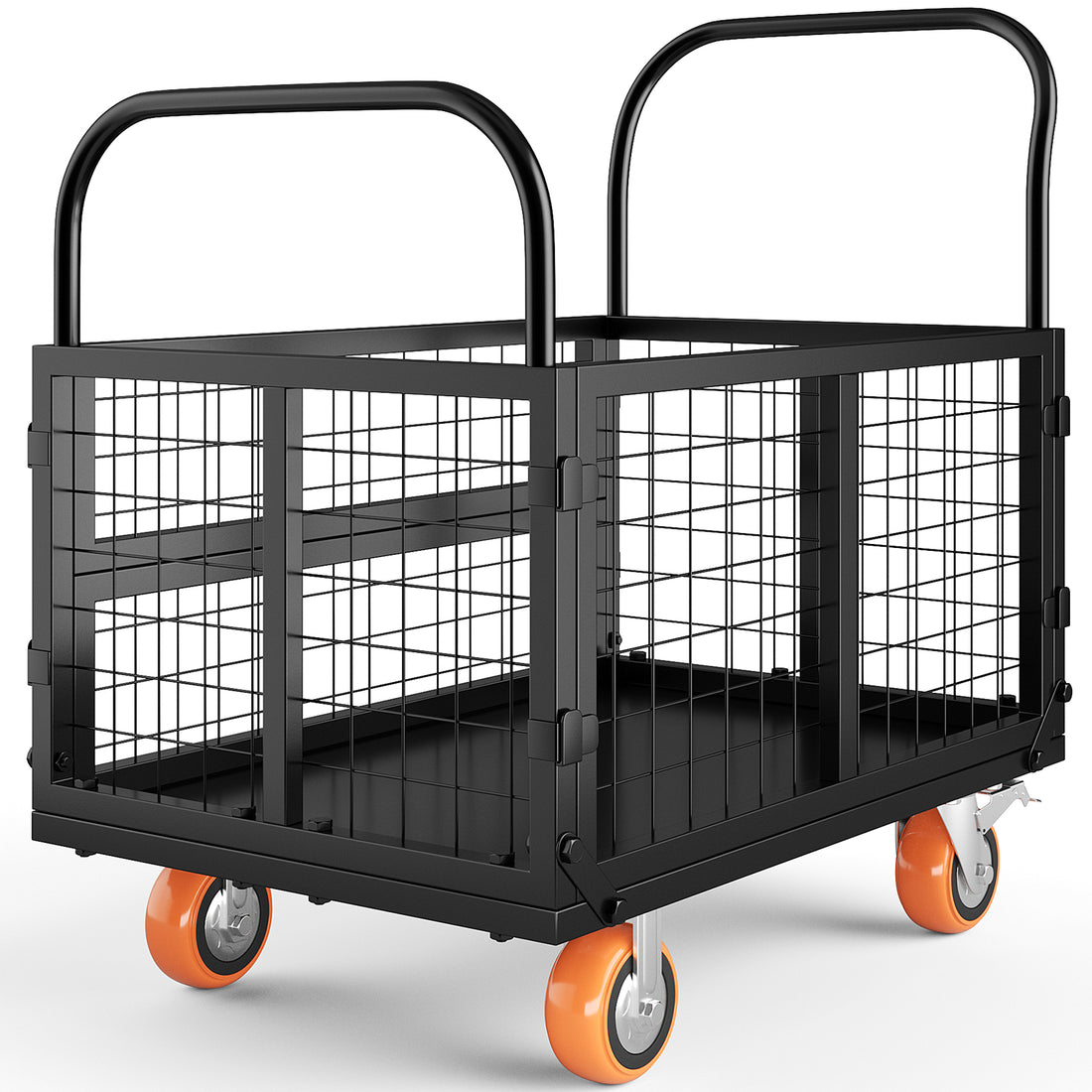 Garvee Platform Truck Cart with Cage - 6-in-1 Multi-Purpose Foldable Hand Truck - Heavy-Duty Steel, 1800 LBS Load Capacity - 4 Wheels with 360° Rotation - Garage & Warehouse Use
