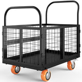 Garvee Platform Truck Cart with Cage - 6-in-1 Multi-Purpose Foldable Hand Truck - Heavy-Duty Steel, 1800 LBS Load Capacity - 4 Wheels with 360° Rotation - Garage & Warehouse Use
