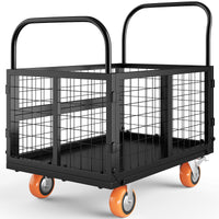 Garvee Platform Truck Cart with Cage - 6-in-1 Multi-Purpose Foldable Hand Truck - Heavy-Duty Steel, 1800 LBS Load Capacity - 4 Wheels with 360° Rotation - Garage & Warehouse Use