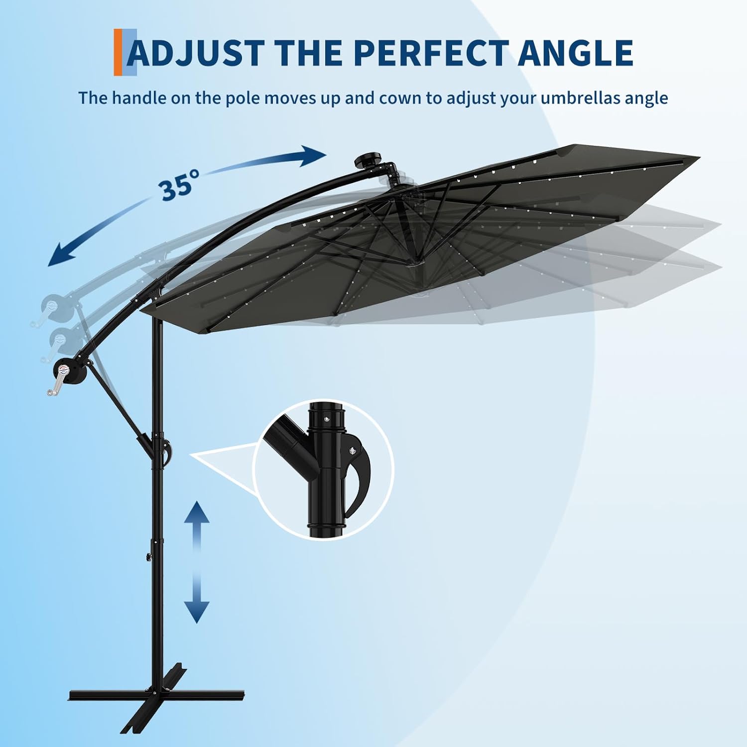 gravitti 10' offset patio umbrella 10' Solar Cantilever Umbrella - LED Lights & UV Protection