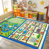 Garvee Large Kids Carpet Playmat Rugs 8x10 Washable City Life Road Traffic Carpet with Non-Slip Backing, Stain-Resistant Low Pile Toy Car Mat for Playroom, Classroom, Nursery - Glittering Streets|Yellow