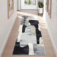 Garvee Modern Grey 2x6 Washable Runner Rug for Hallway, Abstract Throw Kitchen Runner, Ultra Thin Non Slip Carpet Mat for Laundry Bathroom Bedroom, Indoor Contemporary Low Pile Area Rugs