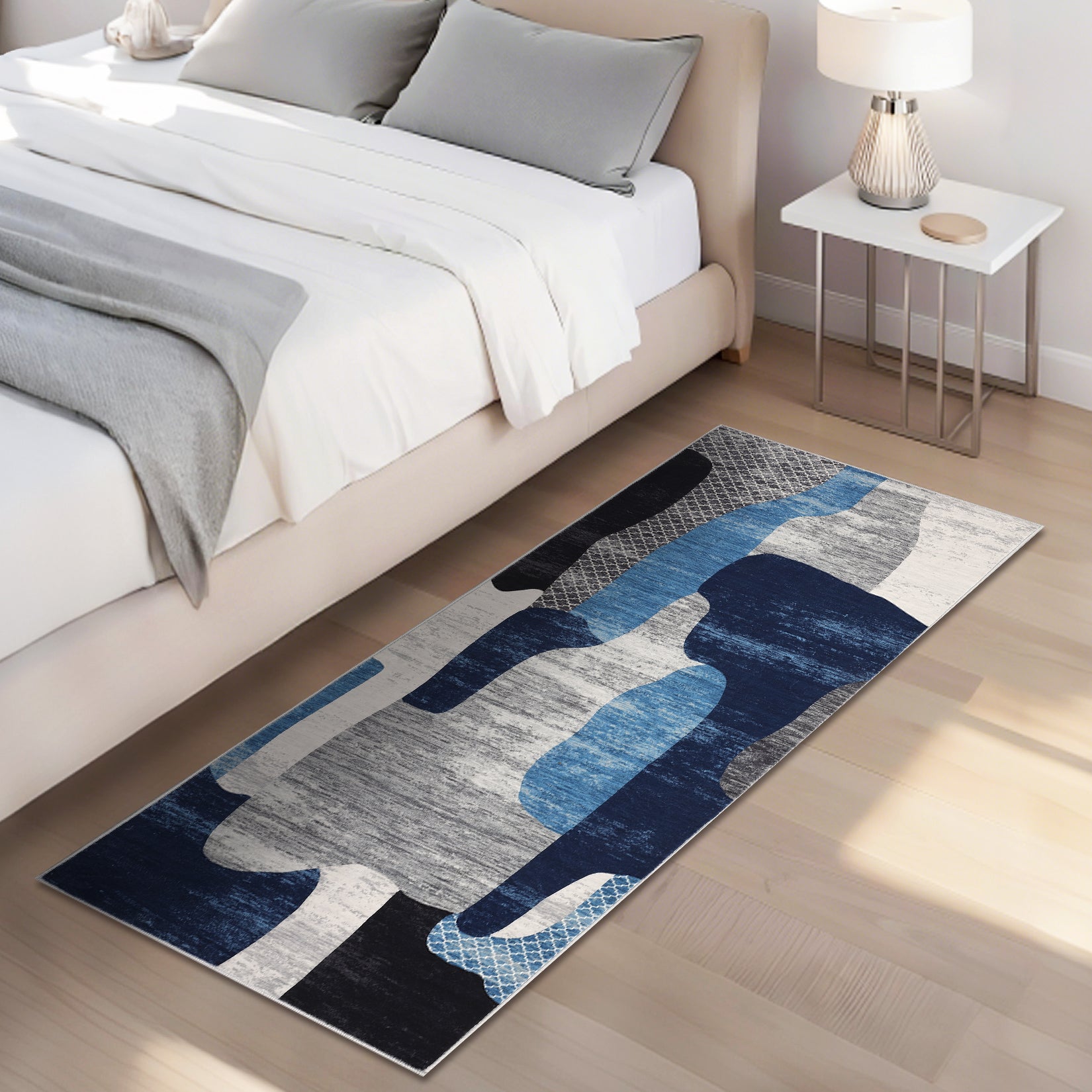 Garvee Modern Blue 2x6 Washable Hallway Runner Rug, Abstract Throw Kitchen Runner, Ultra Thin Non Slip Carpet Mat for Laundry Bathroom Bedroom, Indoor Contemporary Low Pile Area Rugs