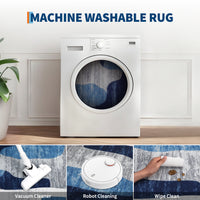 Garvee Modern Blue 8x10 Abstract Area Rugs for Living Room, Washable Soft Rugs for Bedroom, Large Non Slip Accent Carpet for Dining Room, Low Pile Foldable Thin Mat