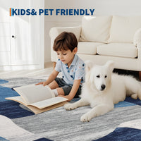 Garvee Modern Blue 8x10 Abstract Area Rugs for Living Room, Washable Soft Rugs for Bedroom, Large Non Slip Accent Carpet for Dining Room, Low Pile Foldable Thin Mat