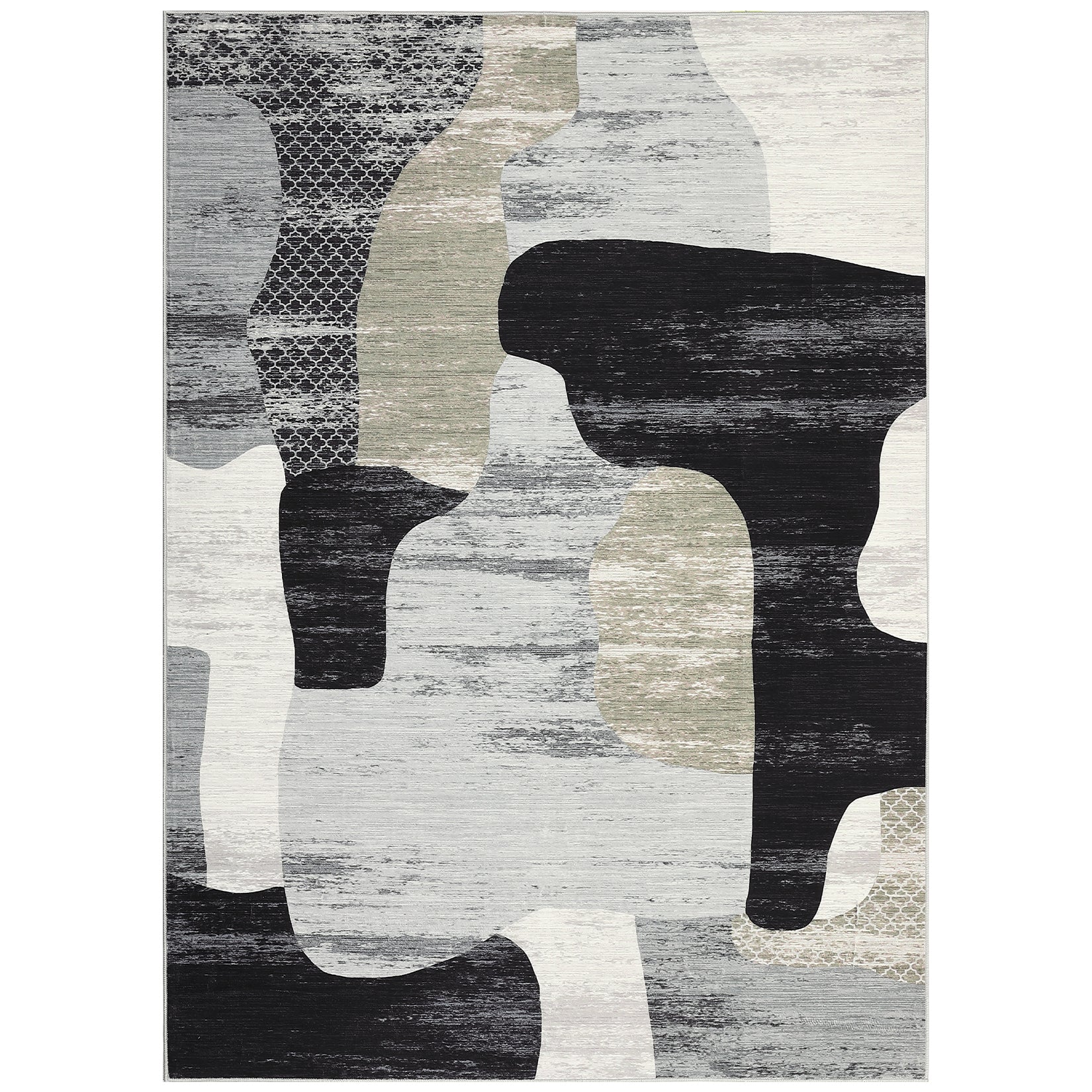 Garvee Modern Grey 10x13 Abstract Area Rug- Washable, Non-Slip, Low Pile, Soft Durable Fibers - Lightweight, Foldable - Living Room, Bedroom, Office