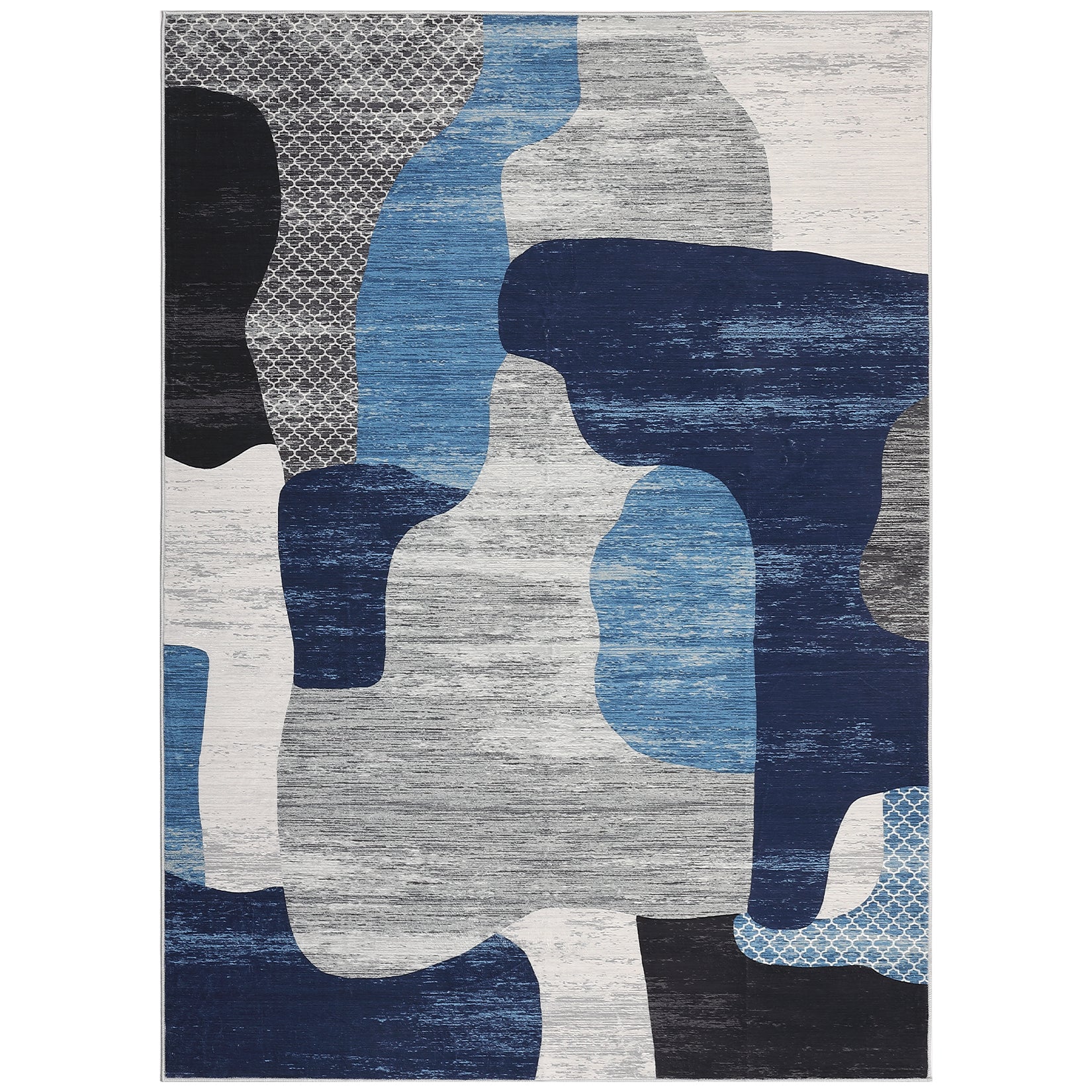 Garvee Modern Blue 9x12 Abstract Area Rug - Washable, Stain Resistant - Soft Touch Low Pile - Non-Slip Backing - Living Room, Bedroom