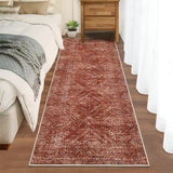 Garvee Washable Runner Rug 2x8 Vintage Rugs for Hallway Non Slip Kitchen Carpet Distressed Low Pile Entryway Soft Runners for Bedside Stain Resistant Carpet for Bedroom Hallway Laundry, Red - Brick Red
