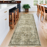 Garvee Washable Runner Rug for Kitchen 2x8 Non Slip Non Shedding Oriental Floral Vintage Long Carpet, Low Pile Distressed Floor Cover, Foldable Printed Mat for Hallway Entryway Bedroom - Brown