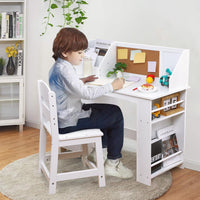 Garvee White Study Desk and Chair Set with Bookshelf, Bulletin Board, and Cabinets Ideal for Boys and Girls Ages 3-10
