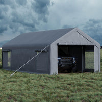 Garvee Heavy Duty Grey 13x25 FT Portable Carport Garage Shelter - Waterproof UV-Protected PE Canopy, Roll-Up Windows, Removable Sidewalls, Outdoor Storage for Car, Truck, Boat, Equipment