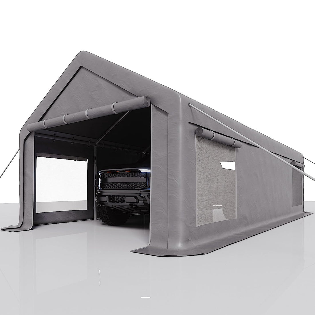 Garvee Heavy Duty Grey 13x25 FT Portable Carport Garage Shelter - Waterproof UV-Protected PE Canopy, Roll-Up Windows, Removable Sidewalls, Outdoor Storage for Car, Truck, Boat, Equipment
