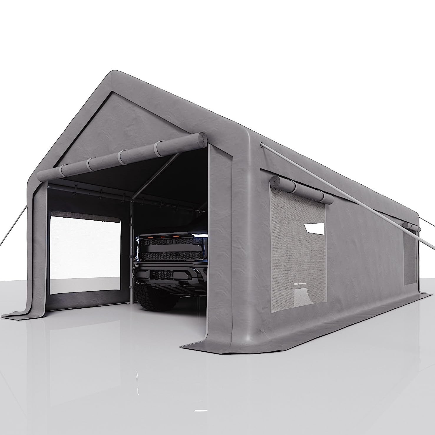 Garvee Heavy Duty Grey 13x25 FT Portable Carport Garage Shelter - Waterproof UV-Protected PE Canopy, Roll-Up Windows, Removable Sidewalls, Outdoor Storage for Car, Truck, Boat, Equipment