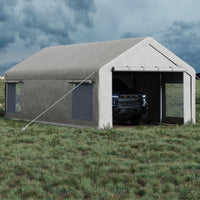 Garvee Heavy Duty 13x25 FT White Portable Carport Canopy Garage Tent - Waterproof UV-Resistant Shelter, 2 Roll-Up Doors, 4 Windows, 10 Sandbags, Removable Sidewalls, for Cars, Trucks, Boats, Motorcycles