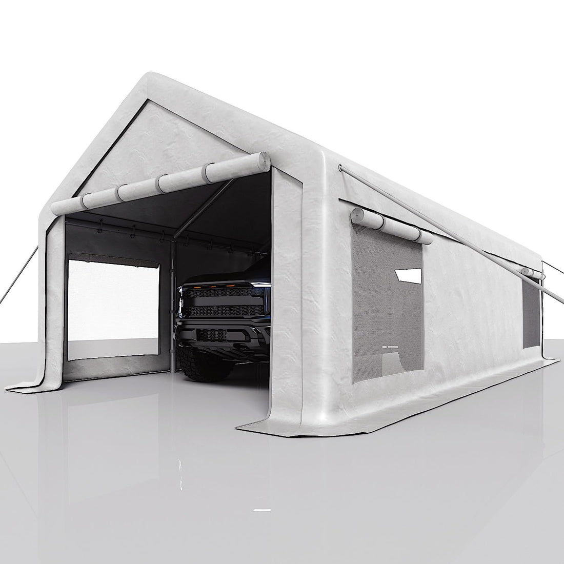 Garvee Heavy Duty 13x25 FT White Portable Carport Canopy Garage Tent - Waterproof UV-Resistant Shelter, 2 Roll-Up Doors, 4 Windows, 10 Sandbags, Removable Sidewalls, for Cars, Trucks, Boats, Motorcycles