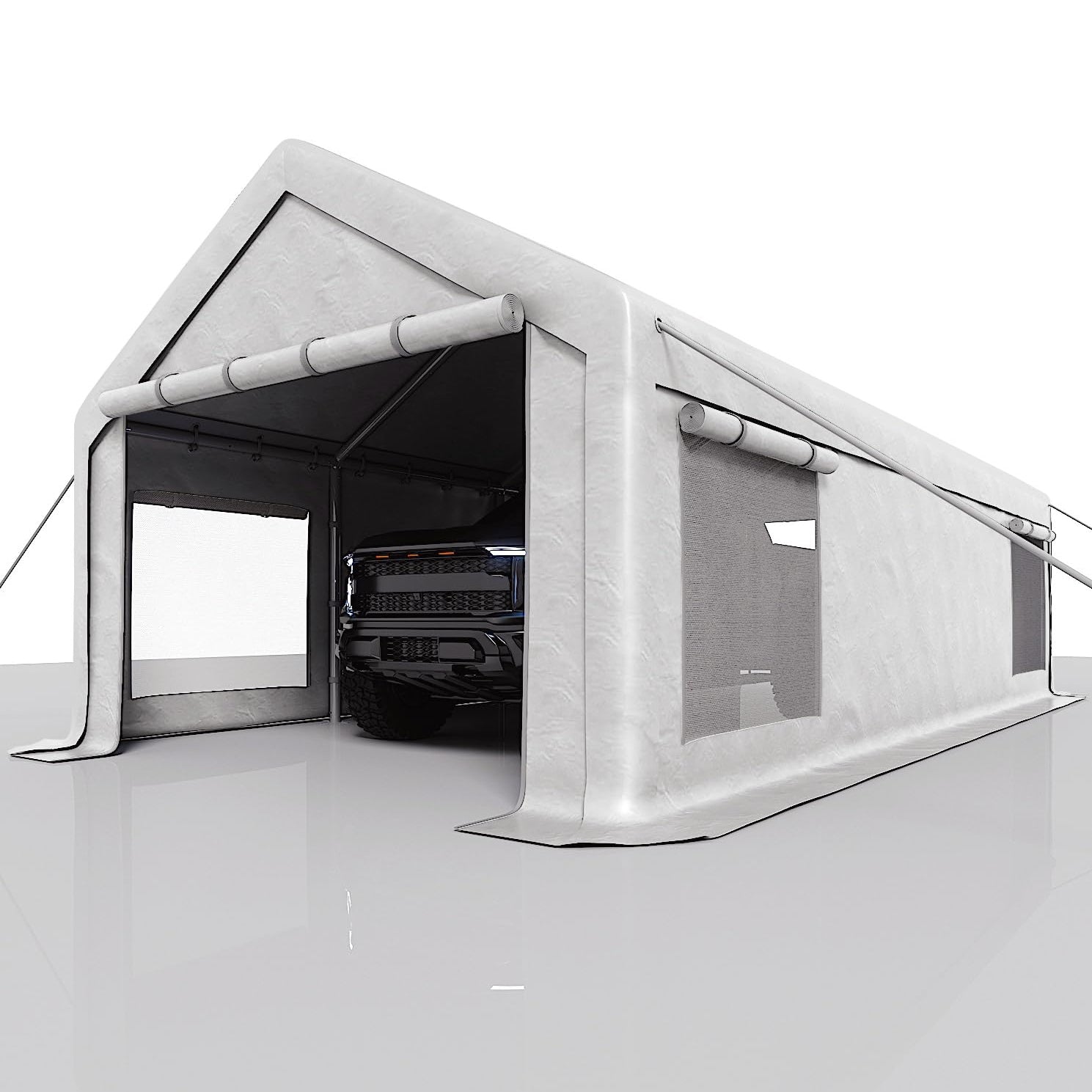 Garvee Heavy Duty 13x25 FT White Portable Carport Canopy Garage Tent - Waterproof UV-Resistant Shelter, 2 Roll-Up Doors, 4 Windows, 10 Sandbags, Removable Sidewalls, for Cars, Trucks, Boats, Motorcycles