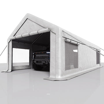 Garvee Heavy Duty 13x25 FT White Portable Carport Canopy Garage Tent - Waterproof UV-Resistant Shelter, 2 Roll-Up Doors, 4 Windows, 10 Sandbags, Removable Sidewalls, for Cars, Trucks, Boats, Motorcycles