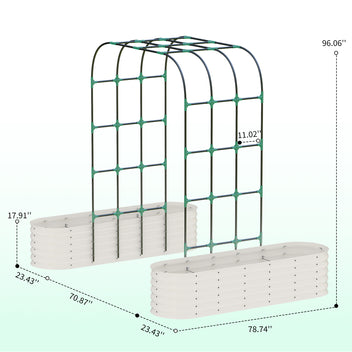 Garvee 2-Pack 78.7" × 23.6" × 17.7" Galvanized Raised Garden Beds with 96.1" Arch Trellis, Open Bottom, Plant Clips and Drainage Mesh, Beige
