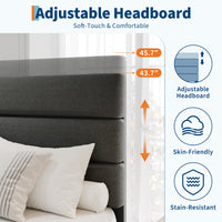 Garvee King Size Bed Frame with Adjustable Headboard, Fabric Upholstered and Wooden Slats Support Platform Bed Frame, Heavy Duty Mattress Foundation, Easy Assembly, Dark Grey