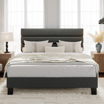 Garvee Full Size Bed Frame with Adjustable Headboard, Fabric Upholstered and Wooden Slats Support Platform Bed Frame, Dark Grey