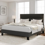 Garvee Queen Bed Frame Adjustable Headboard, Fabric Upholstered Wooden Slats Heavy Duty Mattress Foundation, Easy Assembly Platform Bed Frame for Bedroom, Dark Grey - Gray