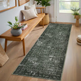 Garvee 2x6 Washable Bathroom Hallway Runner Rug with Rubber Backing Non Slip Vintage Boho Floral Long Runners Rugs for Entryway Indoor Laundry Room Bath Floor Kitchen,Dark Green - Dark Green