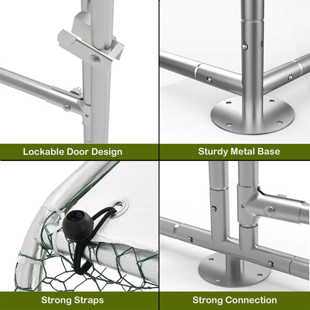 Garvee Large Metal Chicken Coop, Walk-in Poultry Cage, Chicken House with Waterproof and Anti-Ultraviolet Cover for Outdoor Yard Farm Silver - 9.8*19.7*6.6FT