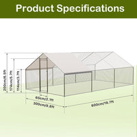 Garvee Large Metal Chicken Coop, Walk-in Poultry Cage, Chicken House with Waterproof and Anti-Ultraviolet Cover for Outdoor Yard Farm Silver - 9.8*19.7*6.6FT