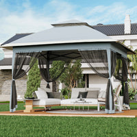 Garvee 13'x13' Pop Up Tent Outdoor Canopy Shelter with Mosquito Netting 4 Stanbags Instant Gazebo Tent for Lawn, Garden, Backyard Deck (Charcoal Grey + Light Grey)