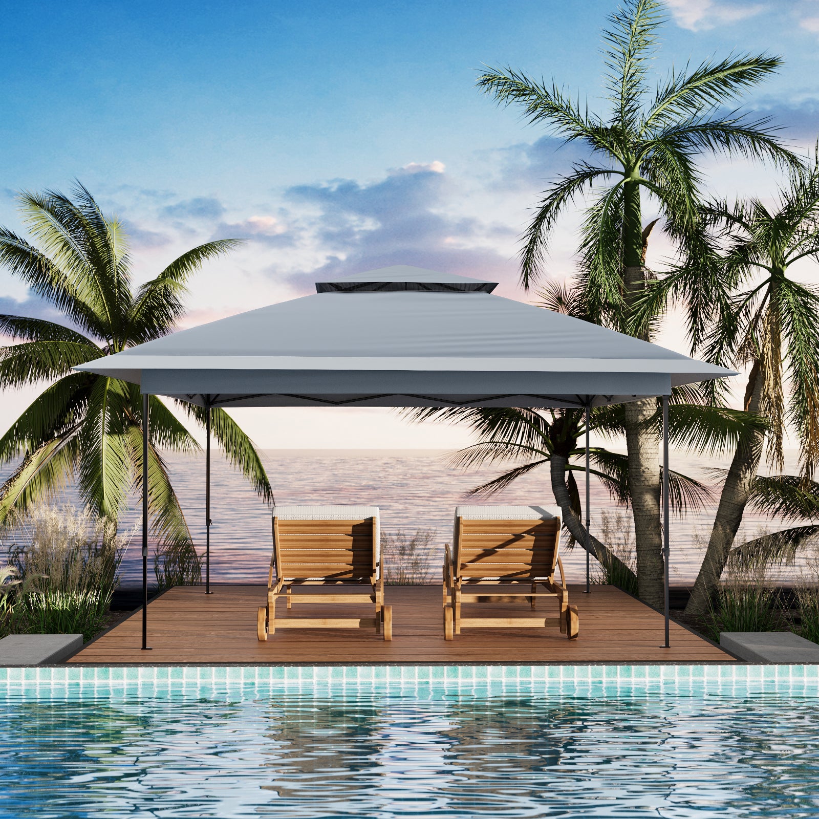 Garvee 13'x13' Pop Up Tent Outdoor Canopy Shelter with Mosquito Netting 4 Stanbags Instant Gazebo Tent for Lawn, Garden, Backyard Deck (Charcoal Grey + Light Grey)