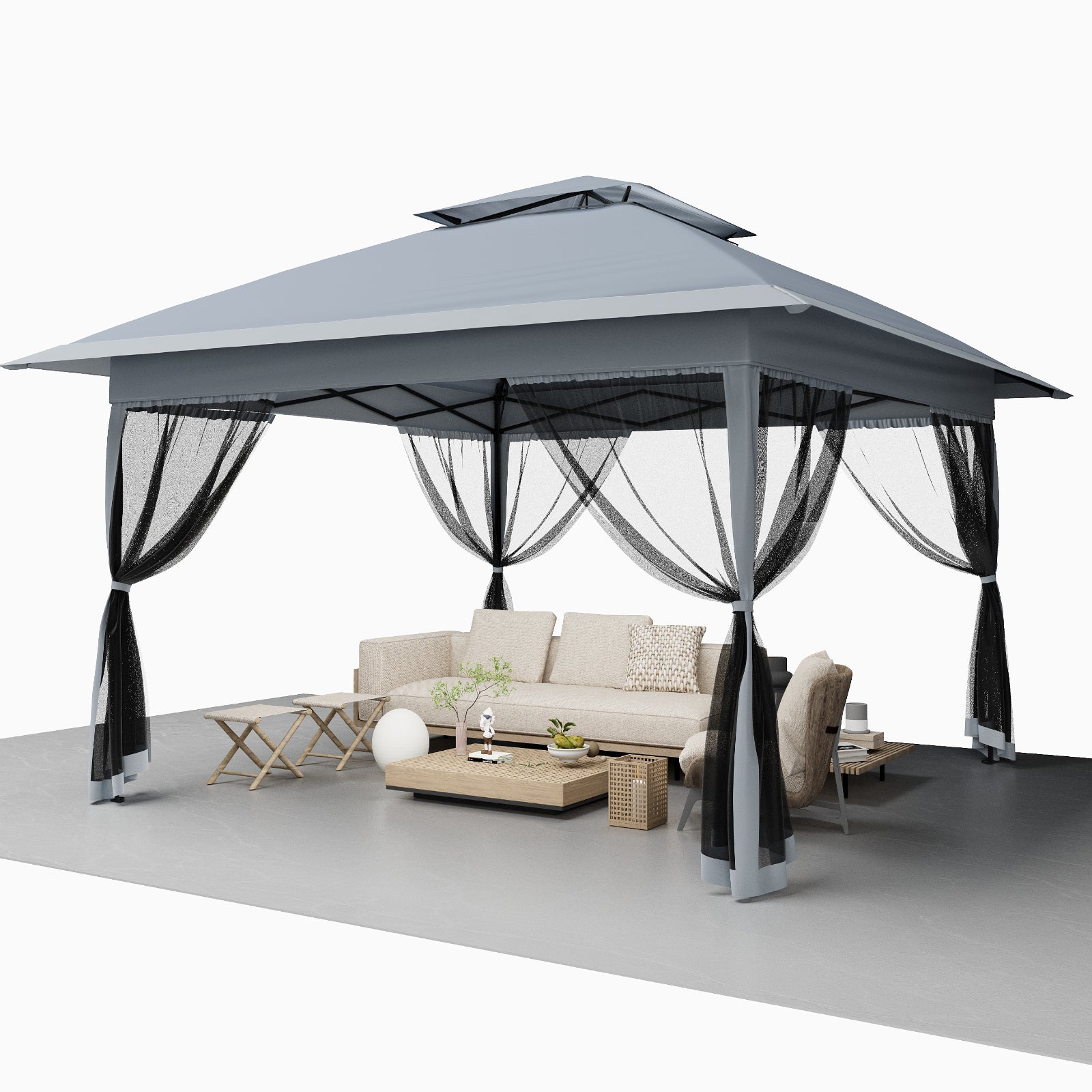 Garvee 13'x13' Pop Up Tent Outdoor Canopy Shelter with Mosquito Netting 4 Stanbags Instant Gazebo Tent for Lawn, Garden, Backyard Deck (Charcoal Grey + Light Grey)