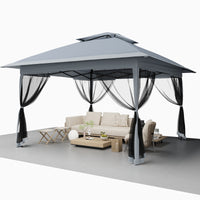 Garvee 13'x13' Pop Up Tent Outdoor Canopy Shelter with Mosquito Netting 4 Stanbags Instant Gazebo Tent for Lawn, Garden, Backyard Deck (Charcoal Grey + Light Grey)