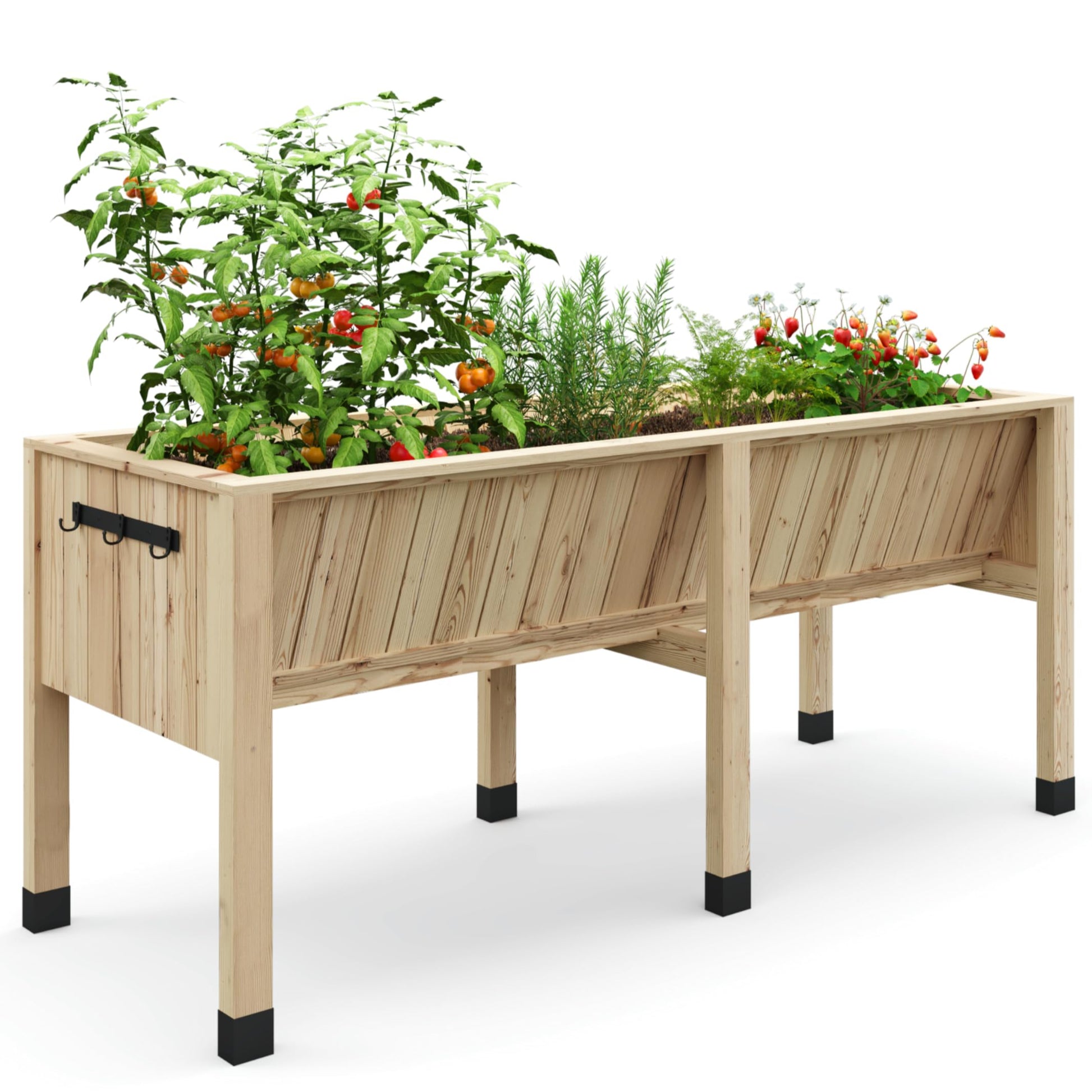Garvee Wood Raised Garden Bed Planter Box 72"x26"x31"Tall 13.7"Deep Natural Cedar with Hooks & Crossbars Outdoor Vegetable Herb Gardening