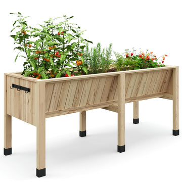 Garvee Wood Raised Garden Bed Planter Box 72"x26"x31"Tall 13.7"Deep Natural Cedar with Hooks & Crossbars Outdoor Vegetable Herb Gardening