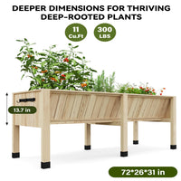 Garvee Wood Raised Garden Bed Planter Box 72"x26"x31"Tall 13.7"Deep Natural Cedar with Hooks & Crossbars Outdoor Vegetable Herb Gardening