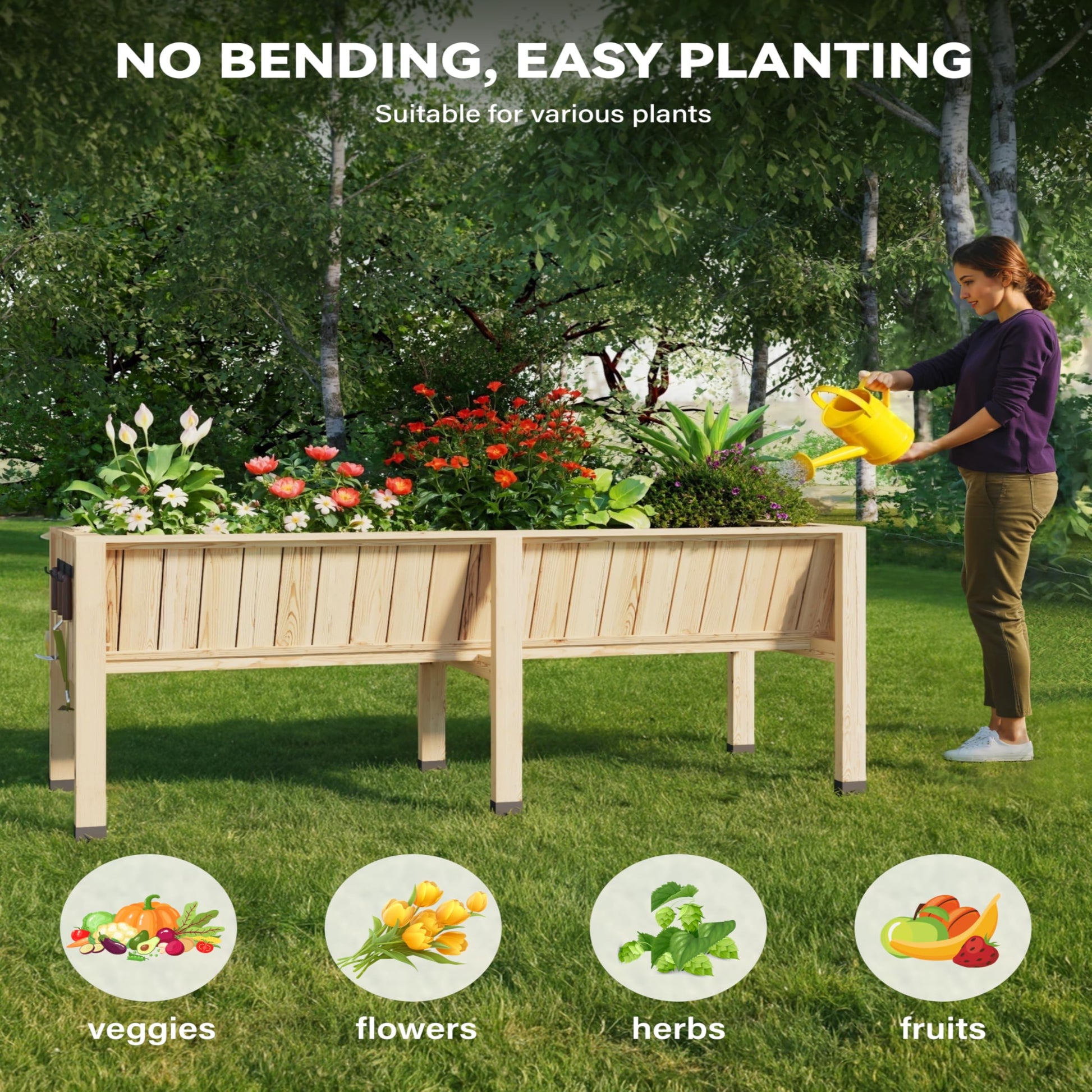 planters veggie box restaurant story Garvee Raised Garden Bed Planter Box 72"x26"x31"Tall 13.7"Deep Natural Cedar Wood with Hooks & Crossbars Outdoor Vegetable Herb Gardening