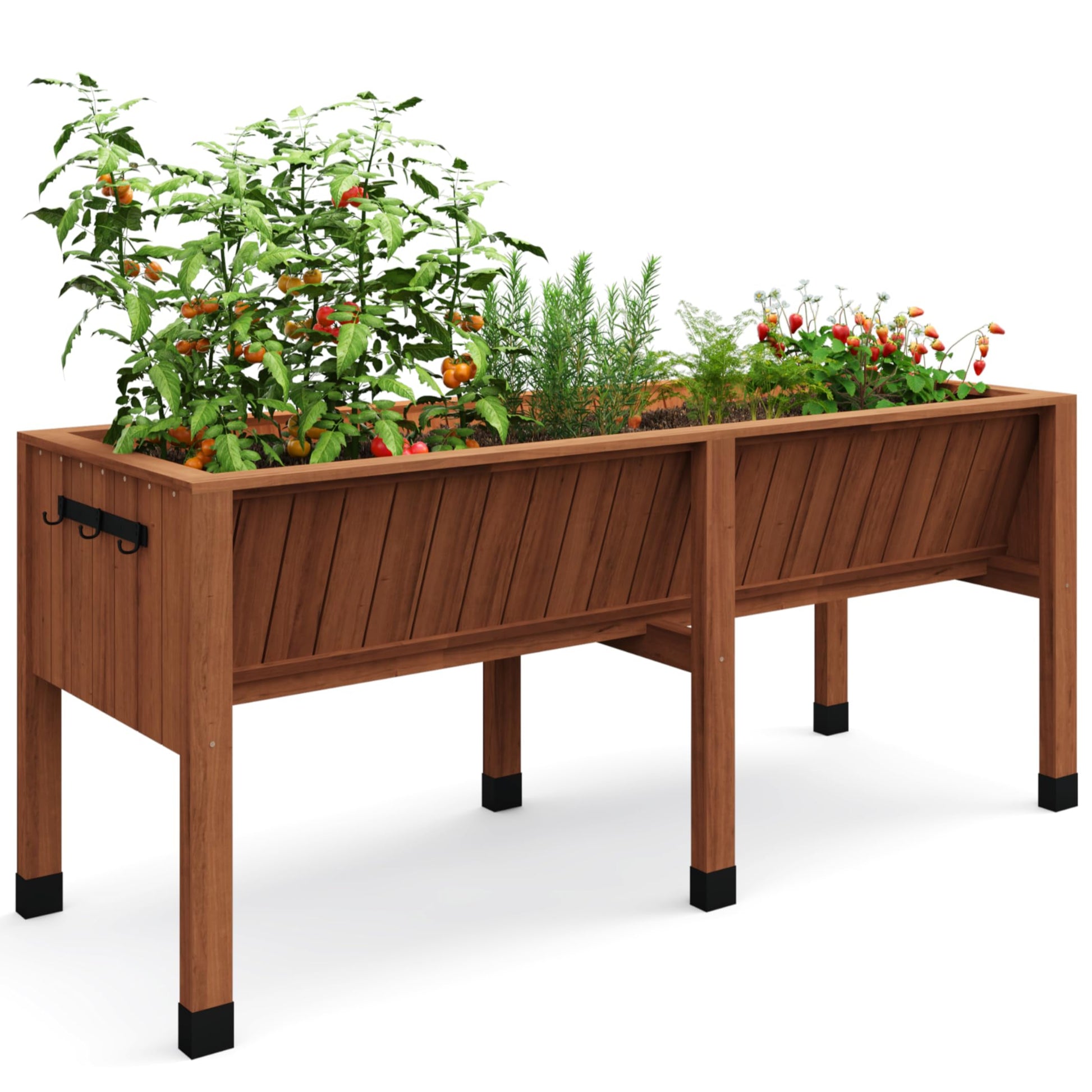 Garvee Raised Garden Bed 72"x26"x31" Tall 13.7"Deep Cedar Wood Ergonomic Height & Enhanced Depth Sturdy Legs & Hooks Acorn Brown Outdoor Gardening