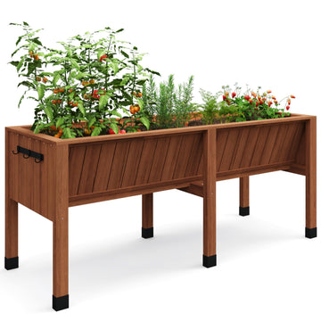 Garvee Raised Garden Bed 72"x26"x31" Tall 13.7"Deep Cedar Wood Ergonomic Height & Enhanced Depth Sturdy Legs & Hooks Acorn Brown Outdoor Gardening