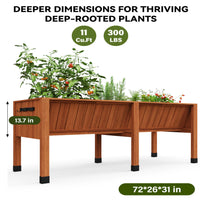 Garvee Raised Garden Bed 72"x26"x31" Tall 13.7"Deep Cedar Wood Ergonomic Height & Enhanced Depth Sturdy Legs & Hooks Acorn Brown Outdoor Gardening